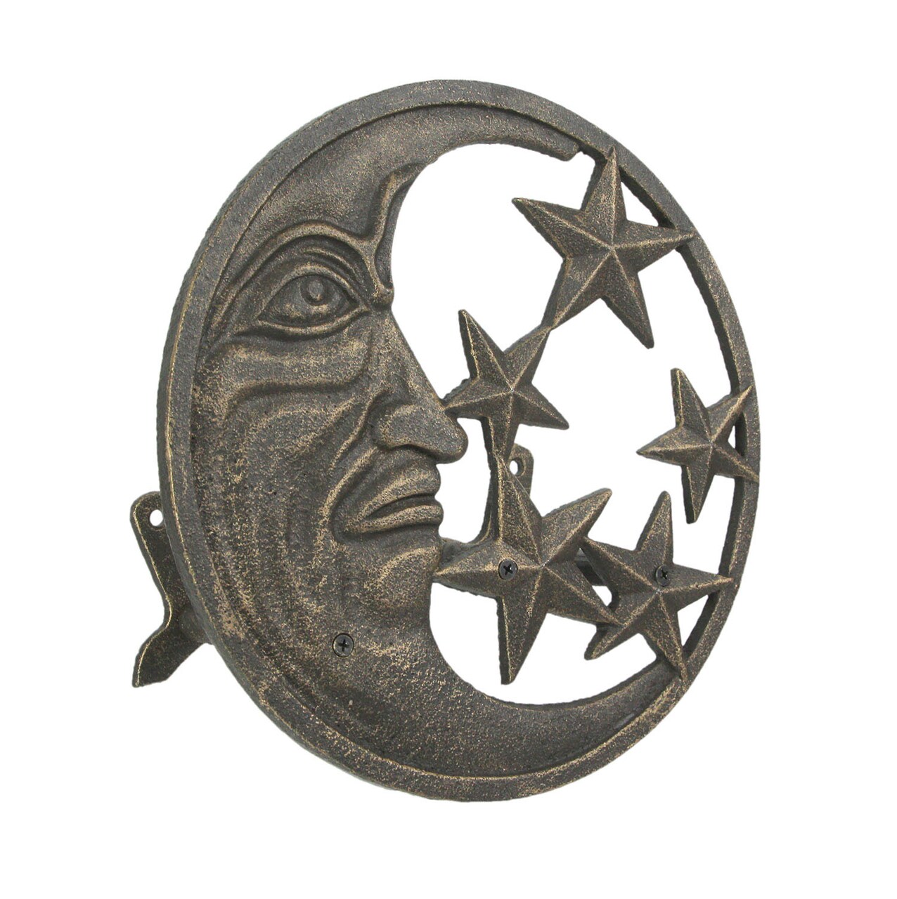 Cast Iron Crescent Moon and Stars Wall Mounted Garden Hose Holder Bronze Finish